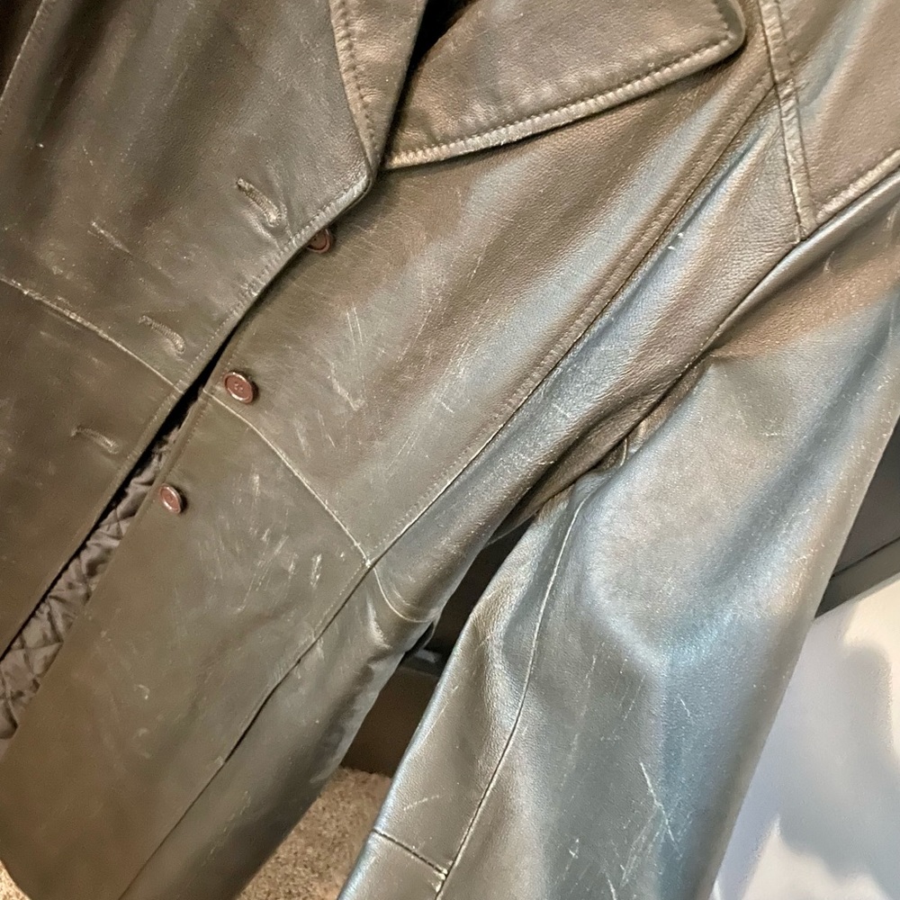 Long vintage leather jacket